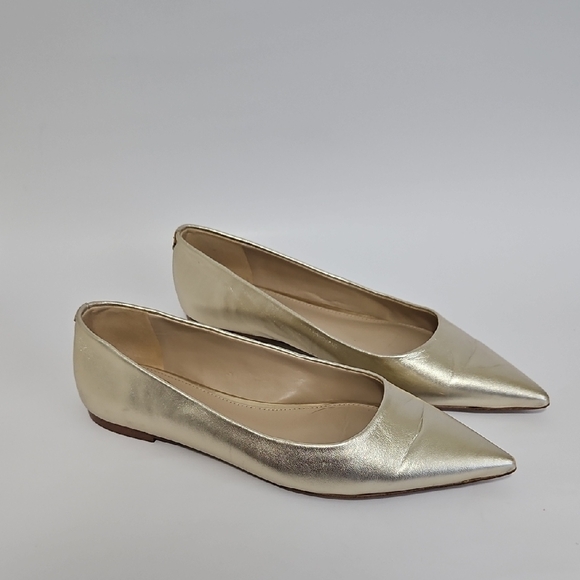 Sam Edelman Wanda Gold Leather Pointed Toe Flats Size 8 - Picture 1 of 13